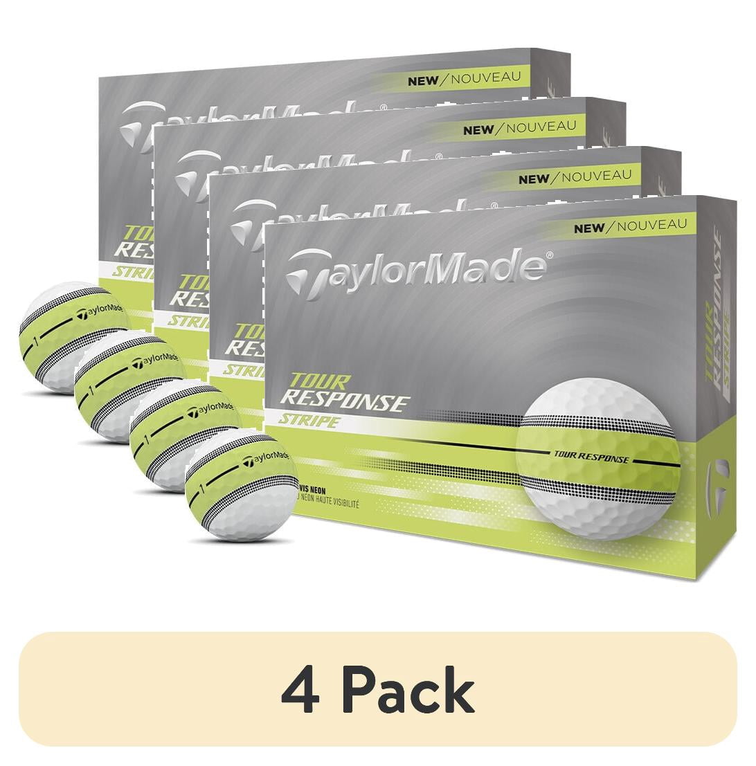(4 pack) TaylorMade Tour Response Stripe Golf Balls 12pk, Yellow
