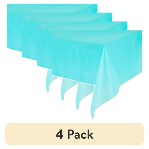 (4 pack) Rectangular 54" x 108" Teal Plastic Table Covers, 3 Count, by Way To Celebrate
