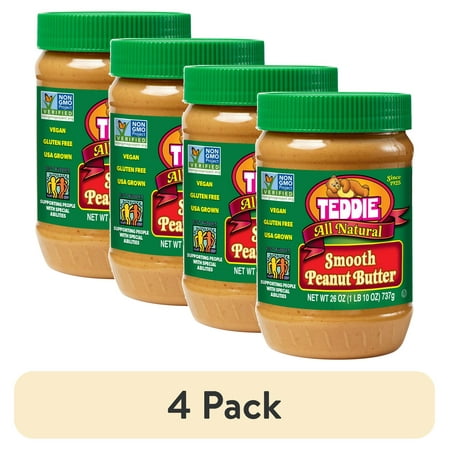 (4 pack) Teddie All Natural Smooth Peanut Butter, 26 oz