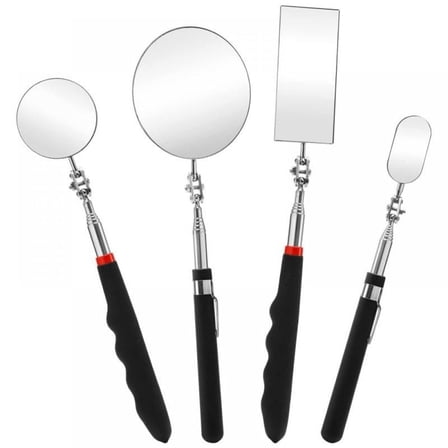 4 pack Telescoping Inspection Mirror, Flexible Inspection Mirror Round and Rectangular Adjustable Inspection Mirror for Observing Vehicle Small Details,Extends up to 25 Inch, 360 Swivel