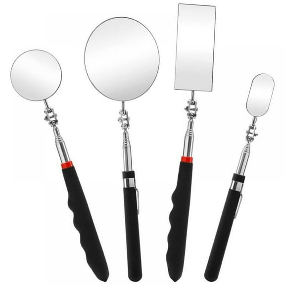 4 pack Telescoping Inspection Mirror, Flexible Inspection Mirror Round and Rectangular Adjustable Inspection Mirror for Observing Vehicle Small Details,Extends up to 25 Inch, 360 Swivel