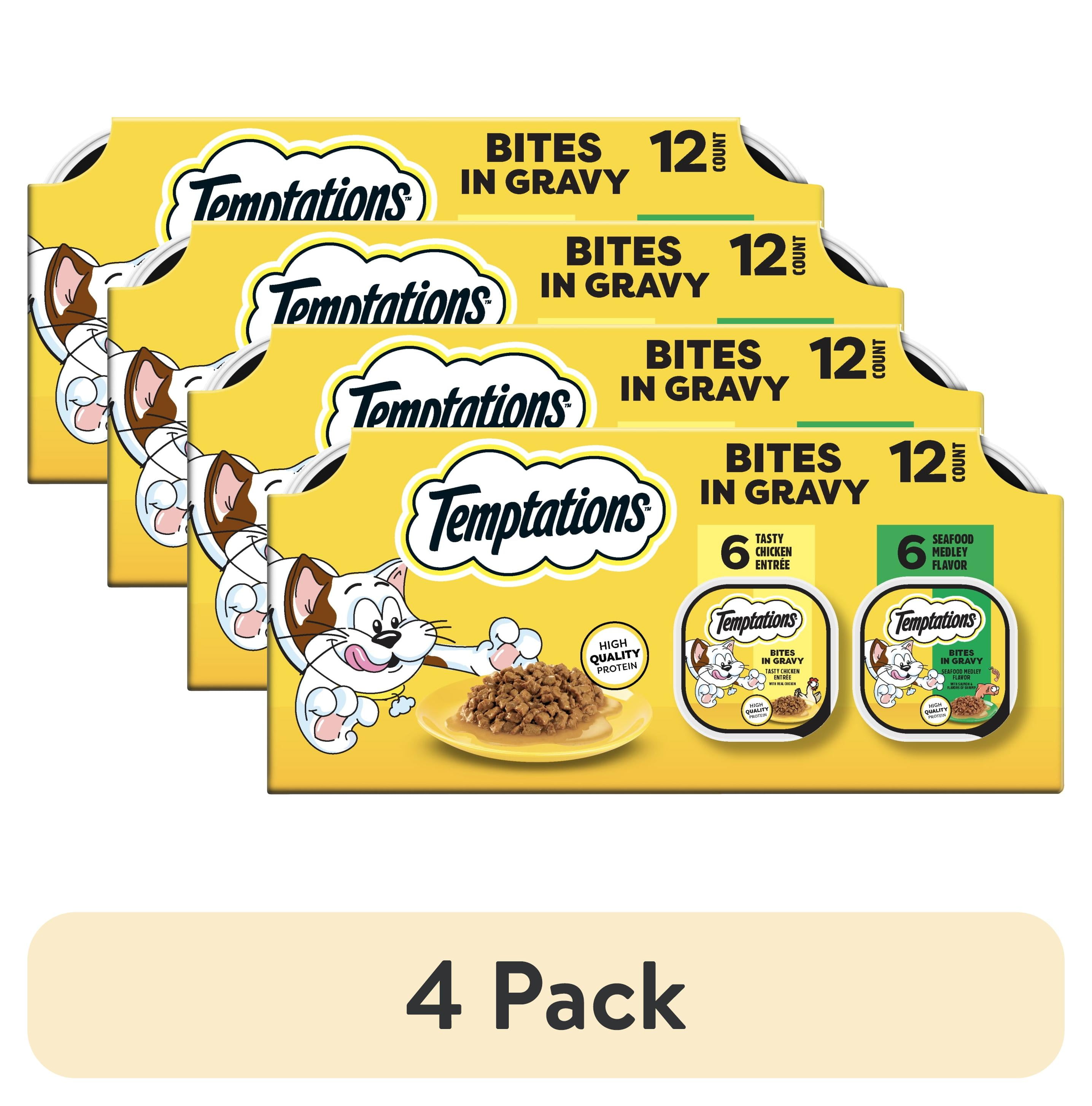 (4 pack) Temptations Bites In Gravy Flavor Wet Cat Food Variety Pack, 3.5 Oz Tray (12 Pack)