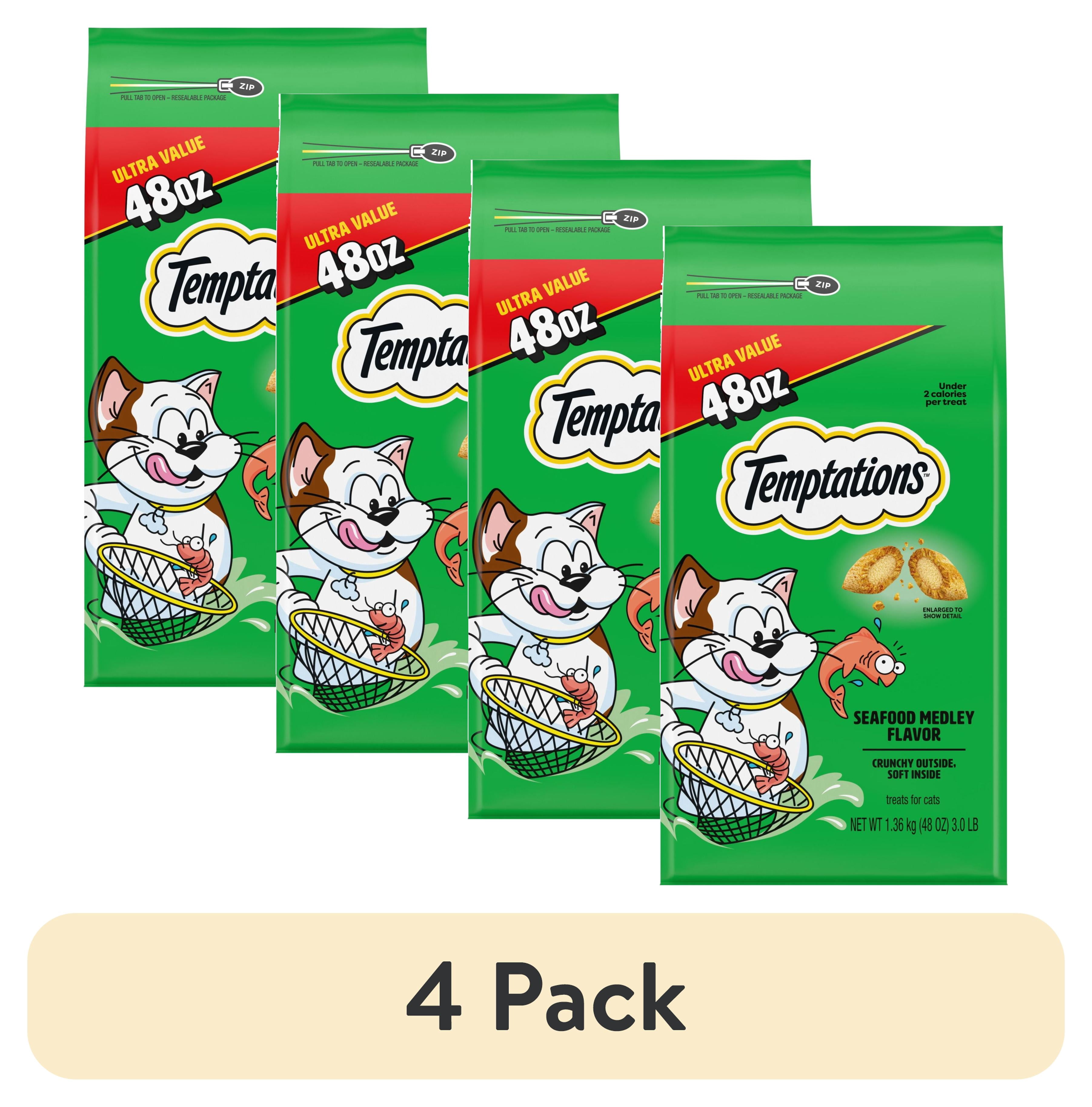 (4 pack) Temptations Classic Seafood Medley Flavor Crunchy And Soft Treats For Cats, 48 Oz Pouch