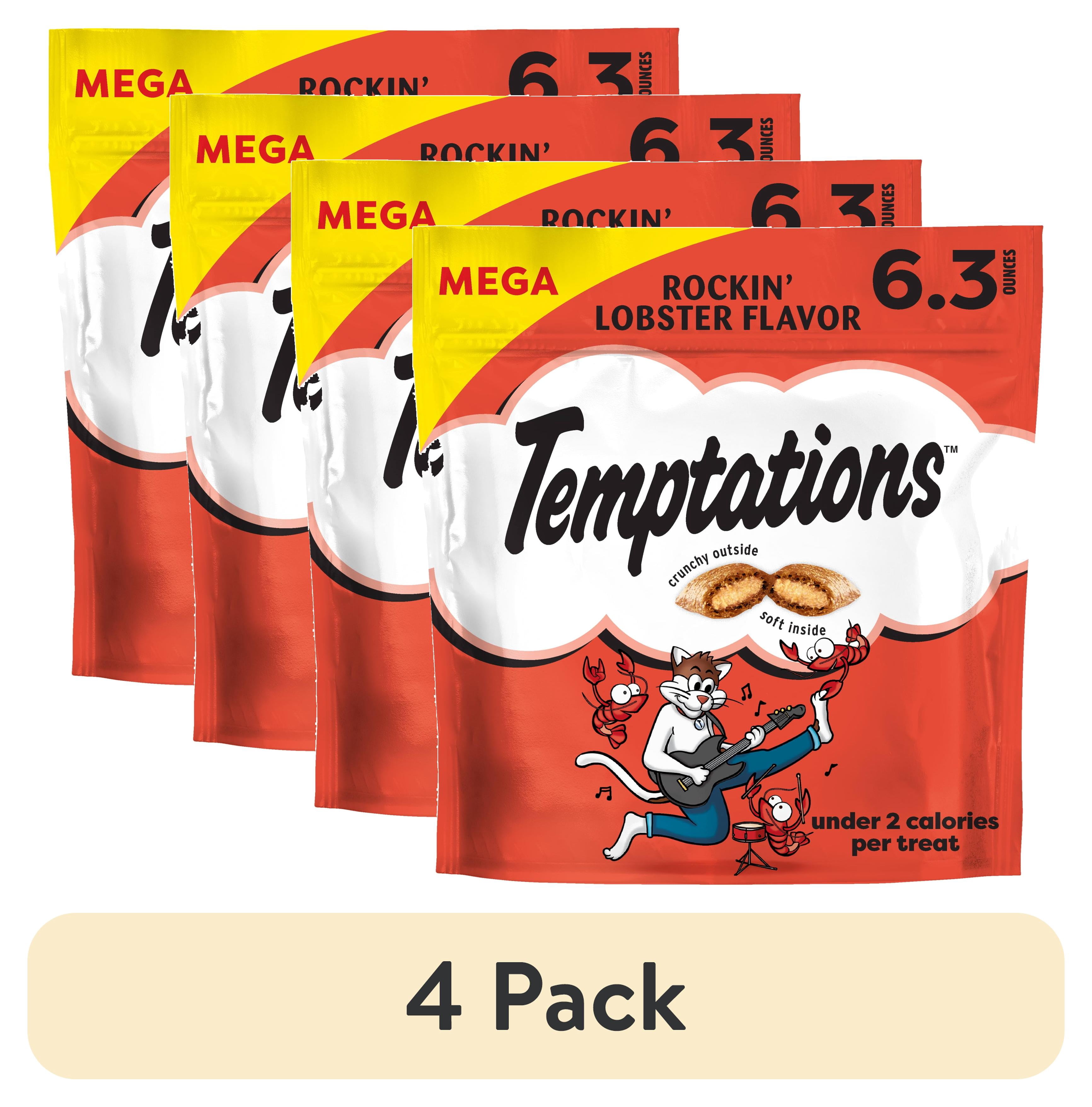 (4 pack) Temptations Classic Rockin' Lobster Flavor Crunchy & Soft Cat Treats, 6.3 oz Pouch