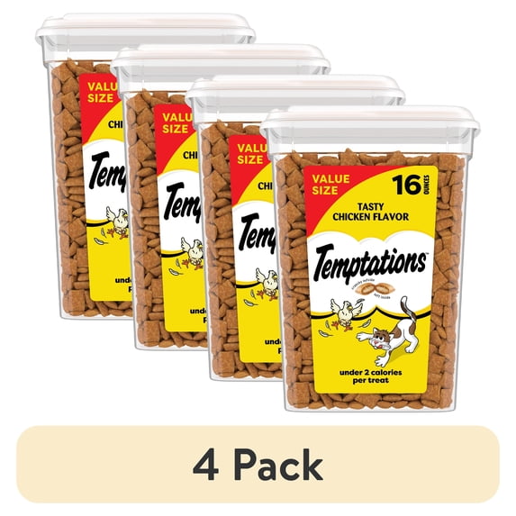 (4 pack) Temptations Classic Tasty Chicken Flavor Crunchy And Soft Treats For Cats, 16 Oz Tub