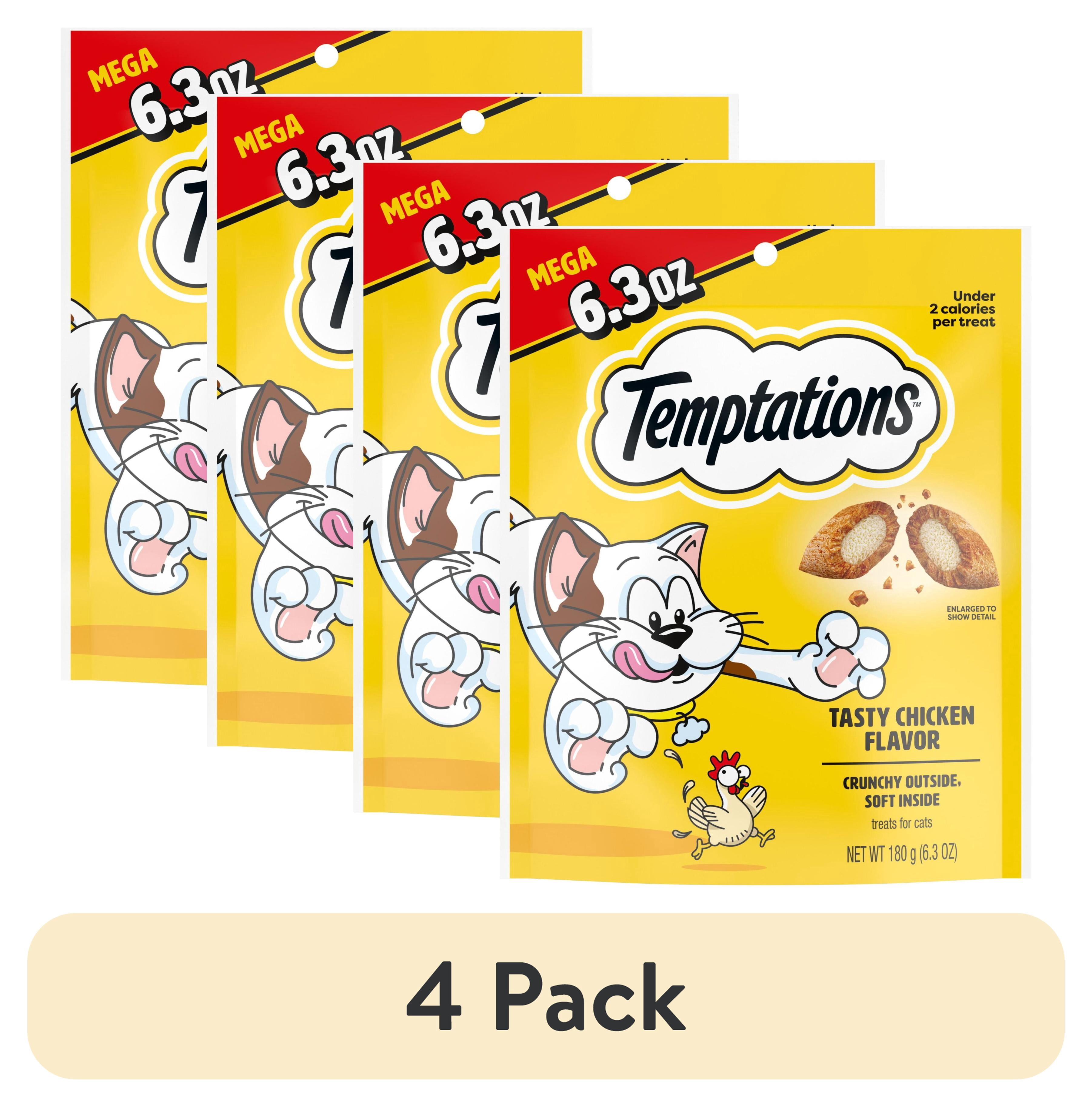 (4 pack) Temptations Classic Tasty Chicken Flavor Crunchy And Soft Treats For Cats, 6.3 Oz Pouch