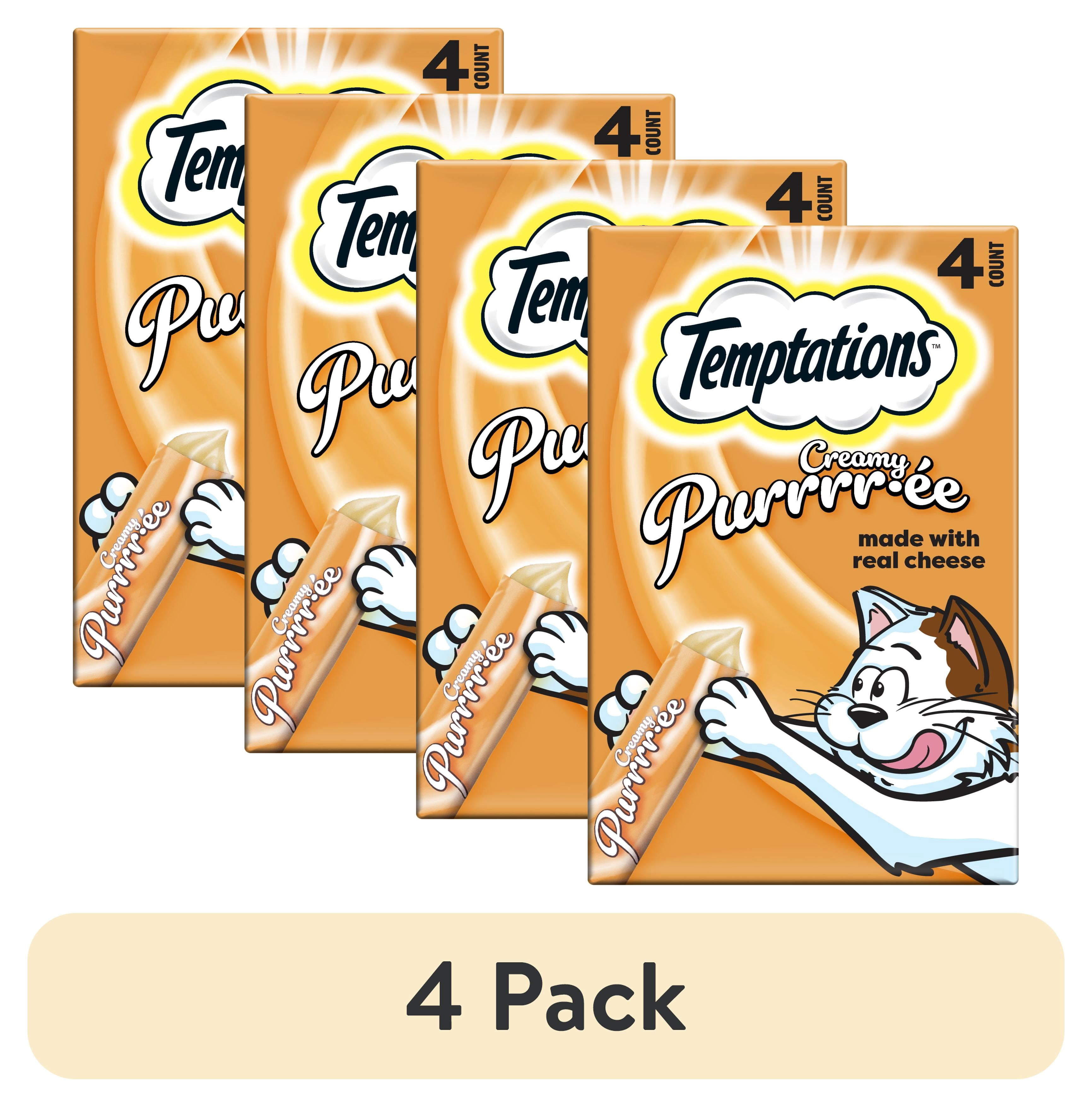(4 pack) Temptations Creamy Puree With Cheese Lickable, Squeezable Cat Treats, 4-Pack Of 12G Pouches