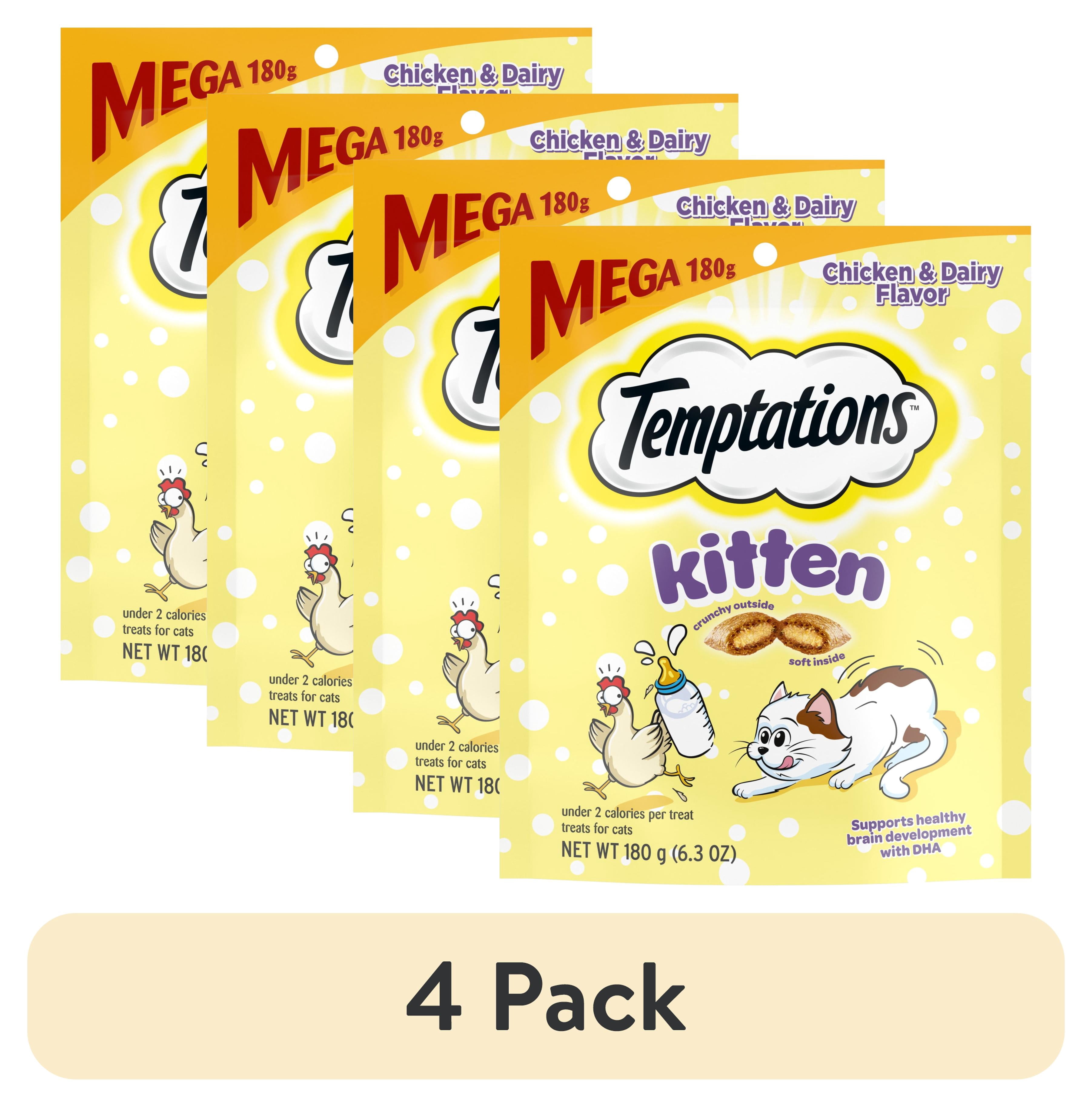 (4 pack) Temptations Kitten Chicken And Dairy Flavor Crunchy And Soft Treats For Kittens, 6.3 Oz Pouch