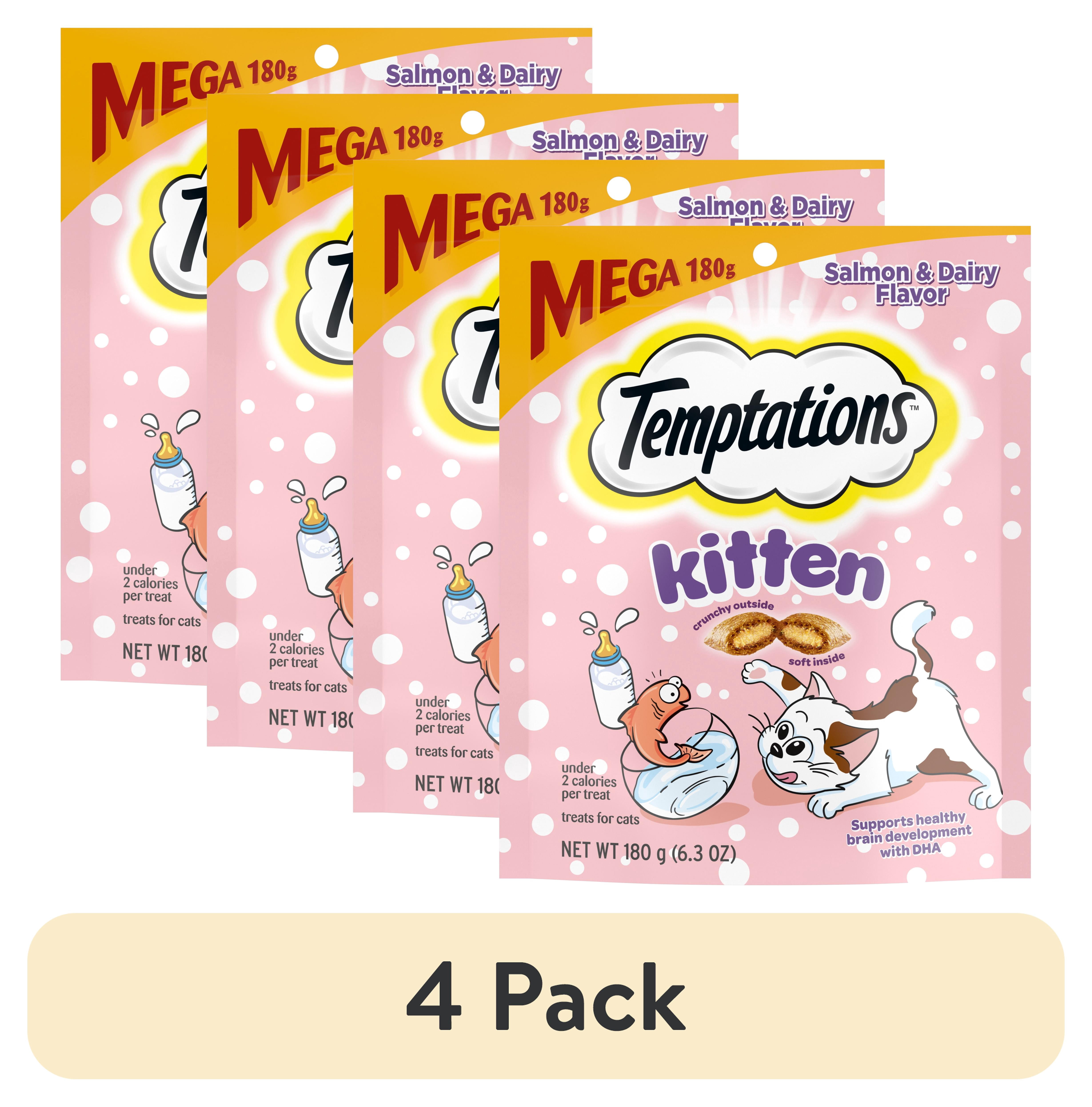 (4 pack) Temptations Kitten Salmon And Dairy Flavor Crunchy And Soft Treats For Kitten, 6.3 Oz Pouch