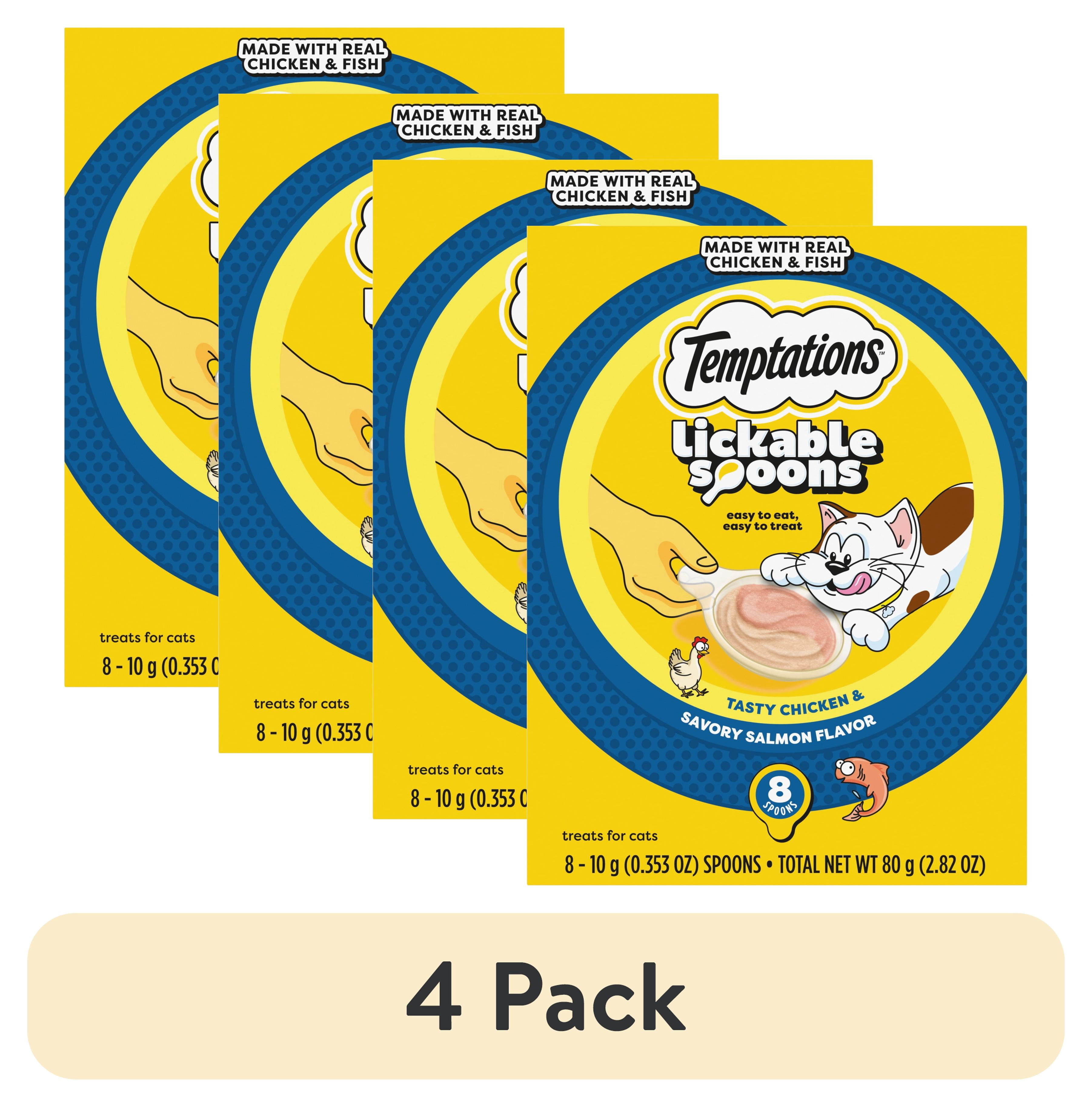 (4 pack) Temptations Lickable Spoons Wet Cat Treat,  Chicken And Savory Salmon, 10 G, 8 Ct