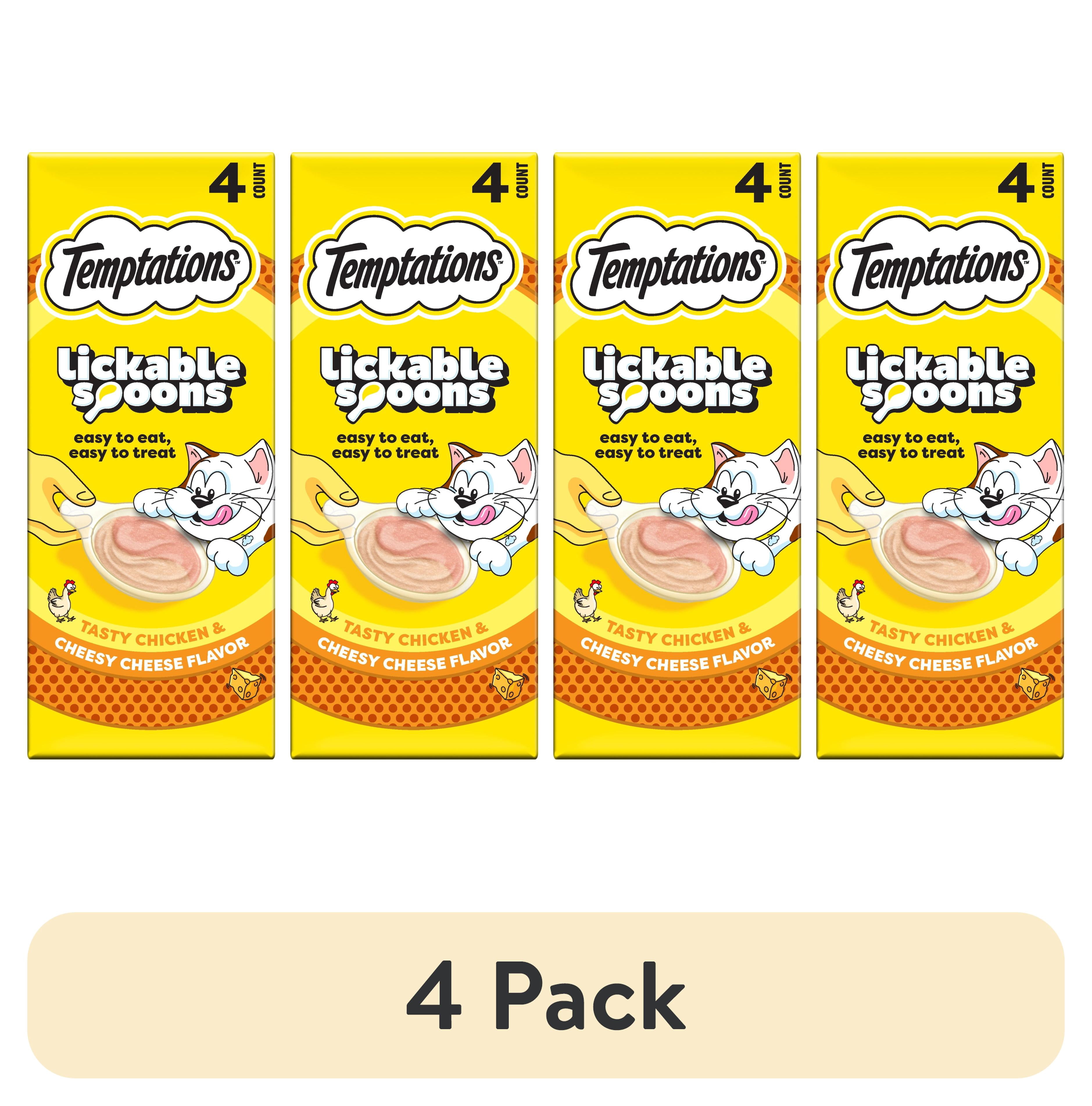 (4 pack) Temptations Lickable Spoons Wet Cat Treat, Tasty Chicken and Cheesy Cheese, 10 Grams, Pack of 4
