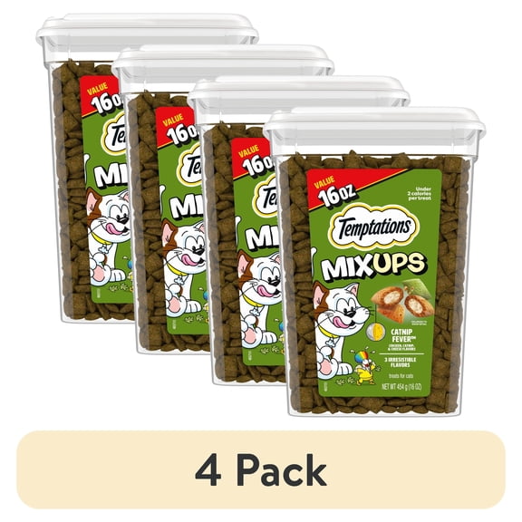 (4 pack) Temptations Mixups Catnip Fever Flavor Crunchy And Soft Treats For Cats, 16 Oz Tub