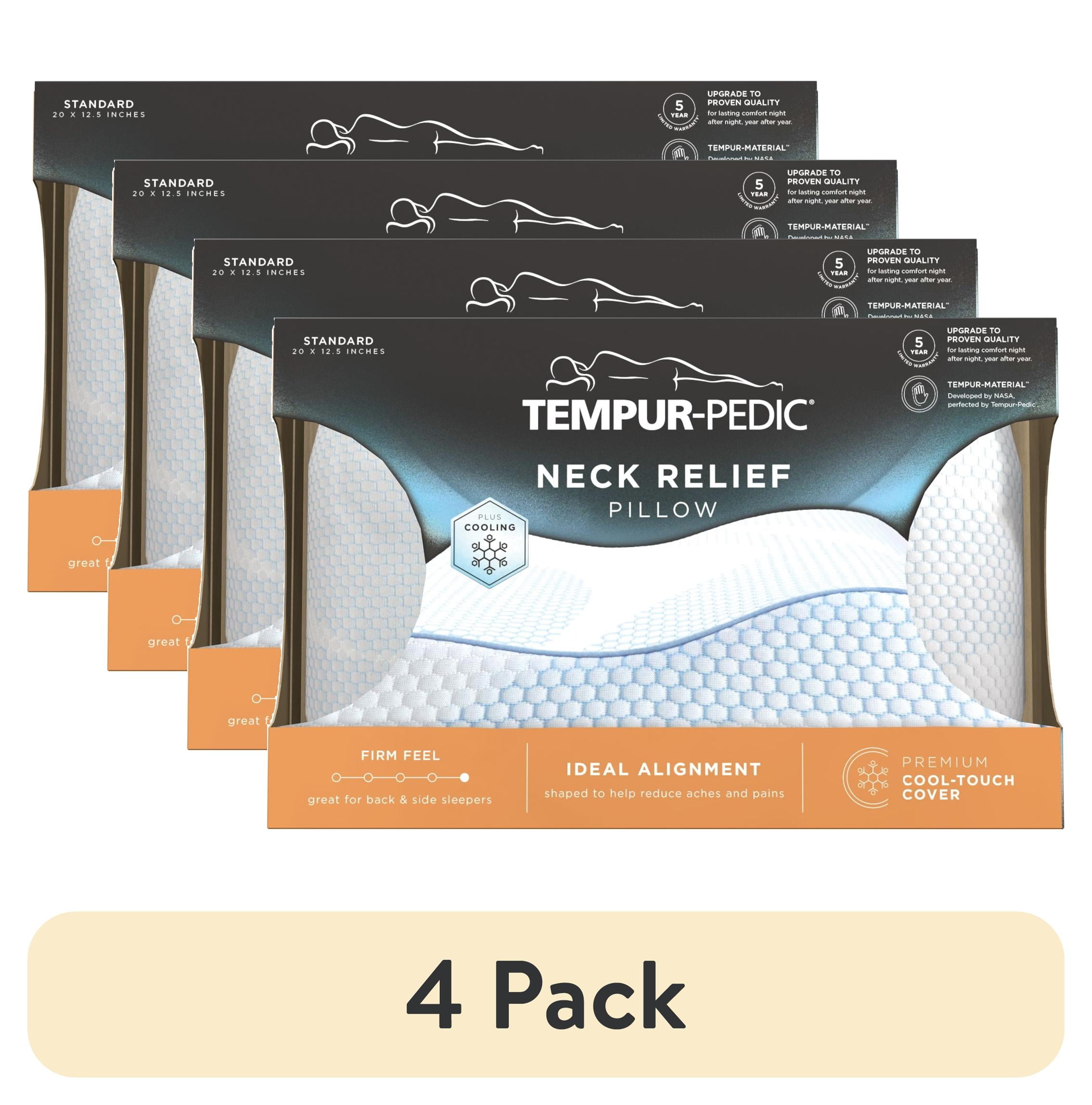 (4 pack) Tempur-Pedic Neck Relief Bed Pillow and Cooling, Standard, Contoured Support for Adult Back and Side Sleepers