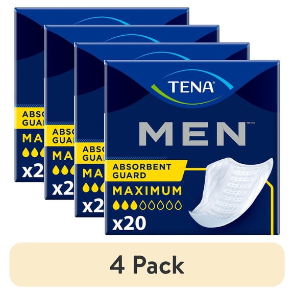 (4 pack) TENA Incontinence Guards for Men, Maximum, 20 Count