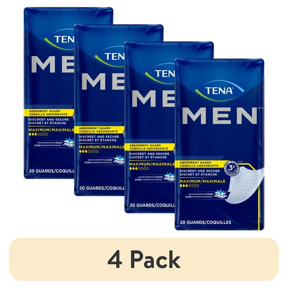 (4 pack) TENA Incontinence Guards for Men, Maximum, 20 Count