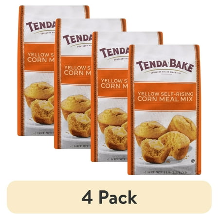 (4 pack) Tenda-Bake Yellow Self-Rising Corn Meal Mix, Authentic Southern Cornbread, 5 lb Bag