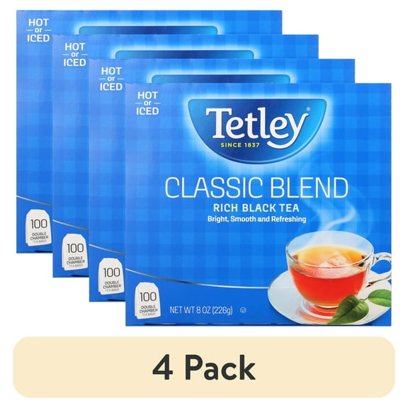 (4 pack) Tetley Classic Blend Rich Black Tea Bags, 100 Count