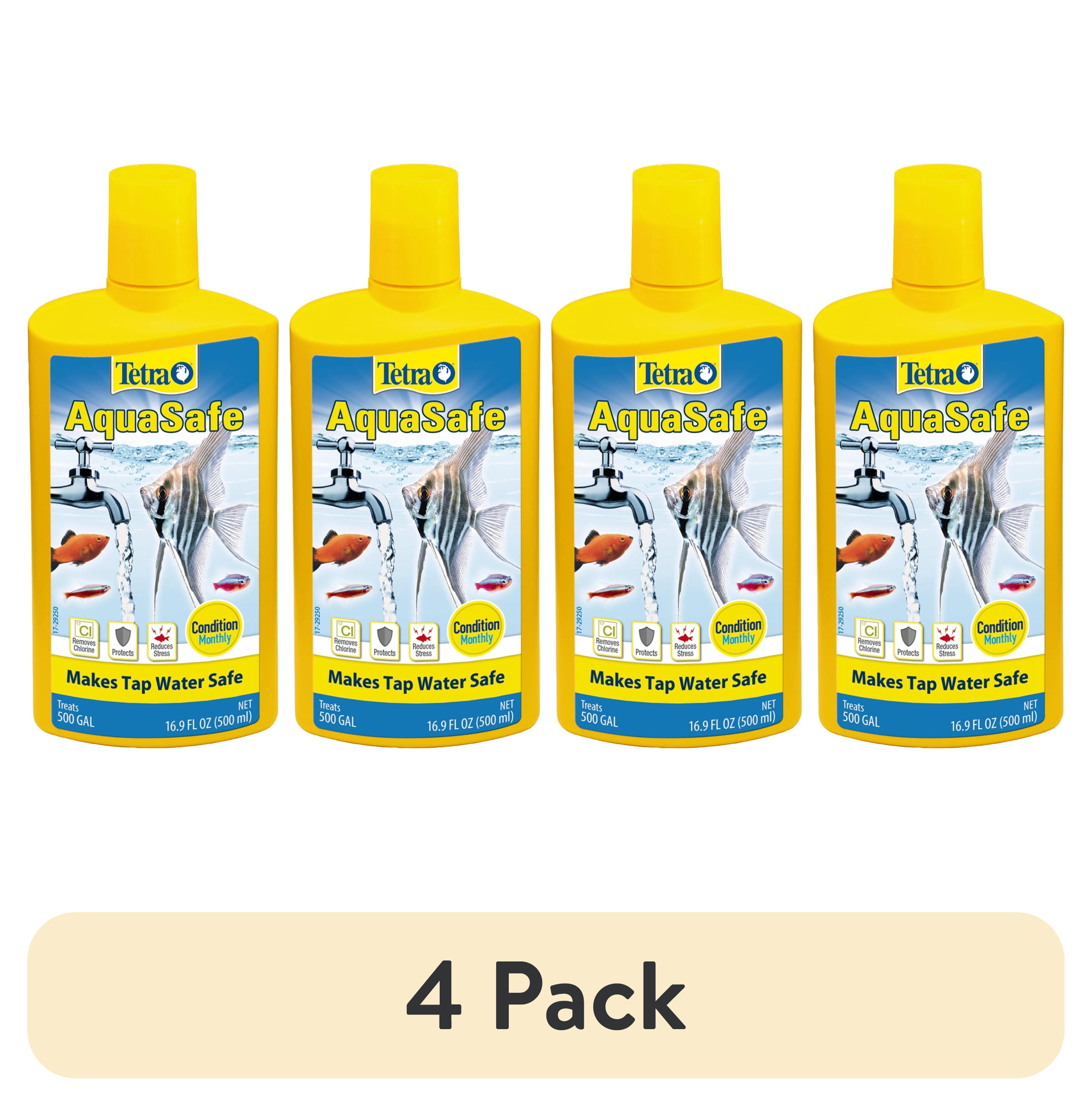 (4 pack) Tetra AquaSafe Aquarium Water Conditioner, Makes Tap Water Safe, Treats 500 Gallons,16.9 oz.
