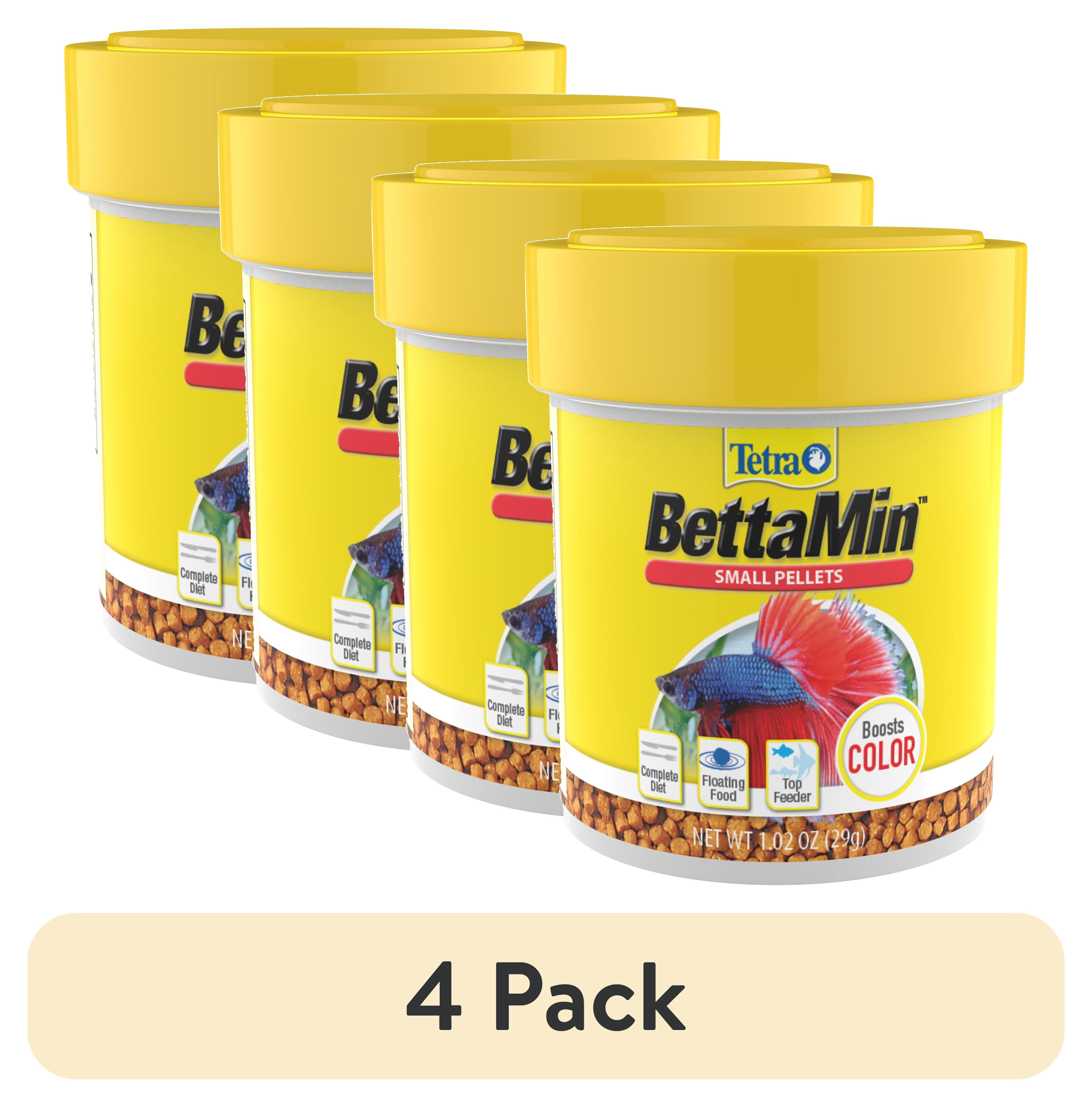 (4 pack) Tetra BettaMin Small Pellets Fish Food, Complete Nutrition Plus Color Boost for Bettas, 1.02 oz.
