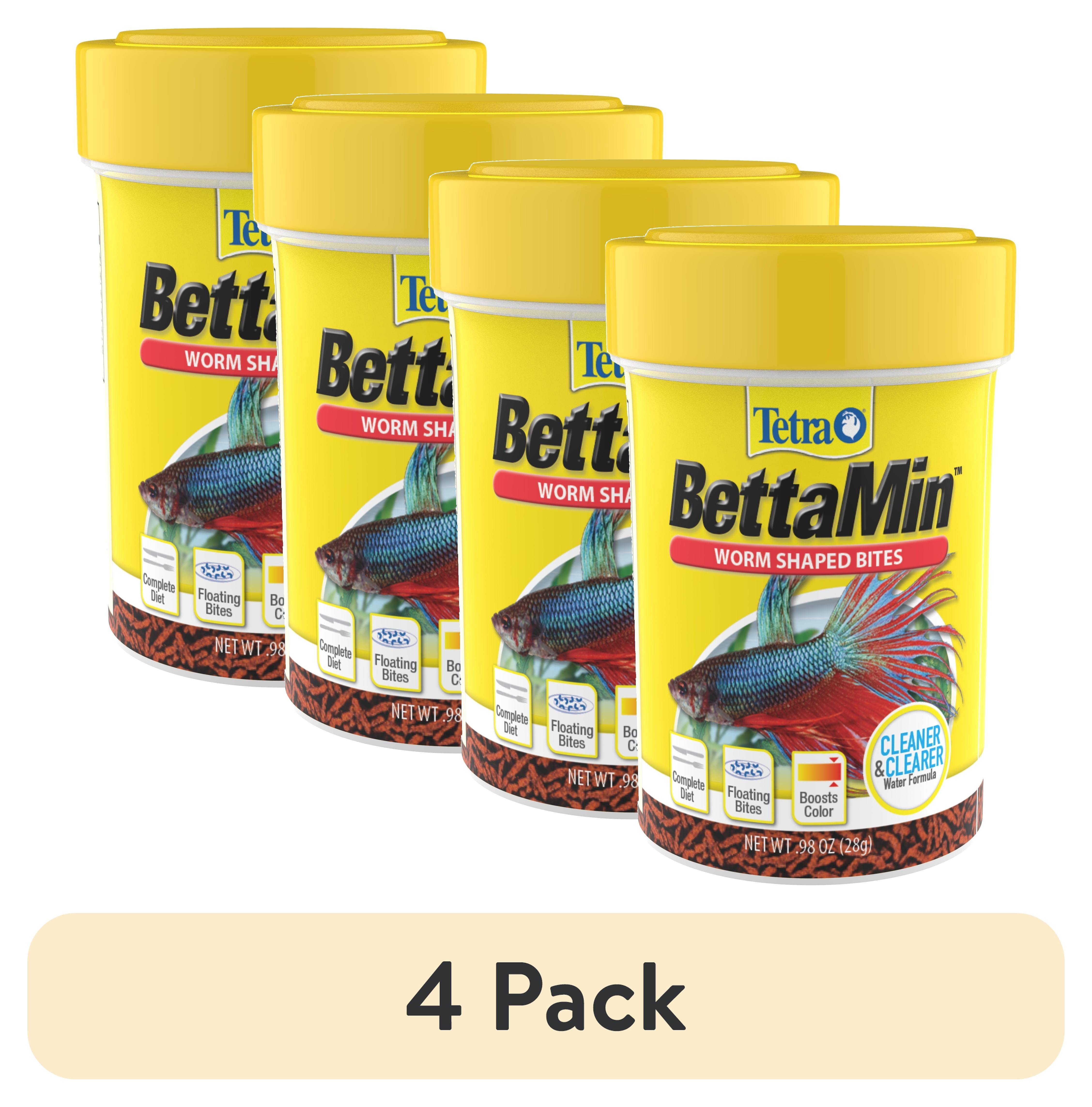 (4 pack) Tetra BettaMin Worm Shaped Bites Fish Food, Complete Diet for Bettas, 0.98 oz.
