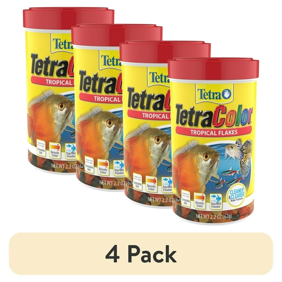 (4 pack) Tetra Color Tropical Flakes Fish Food, Clear Water Advanced Formula, 2.2 oz.