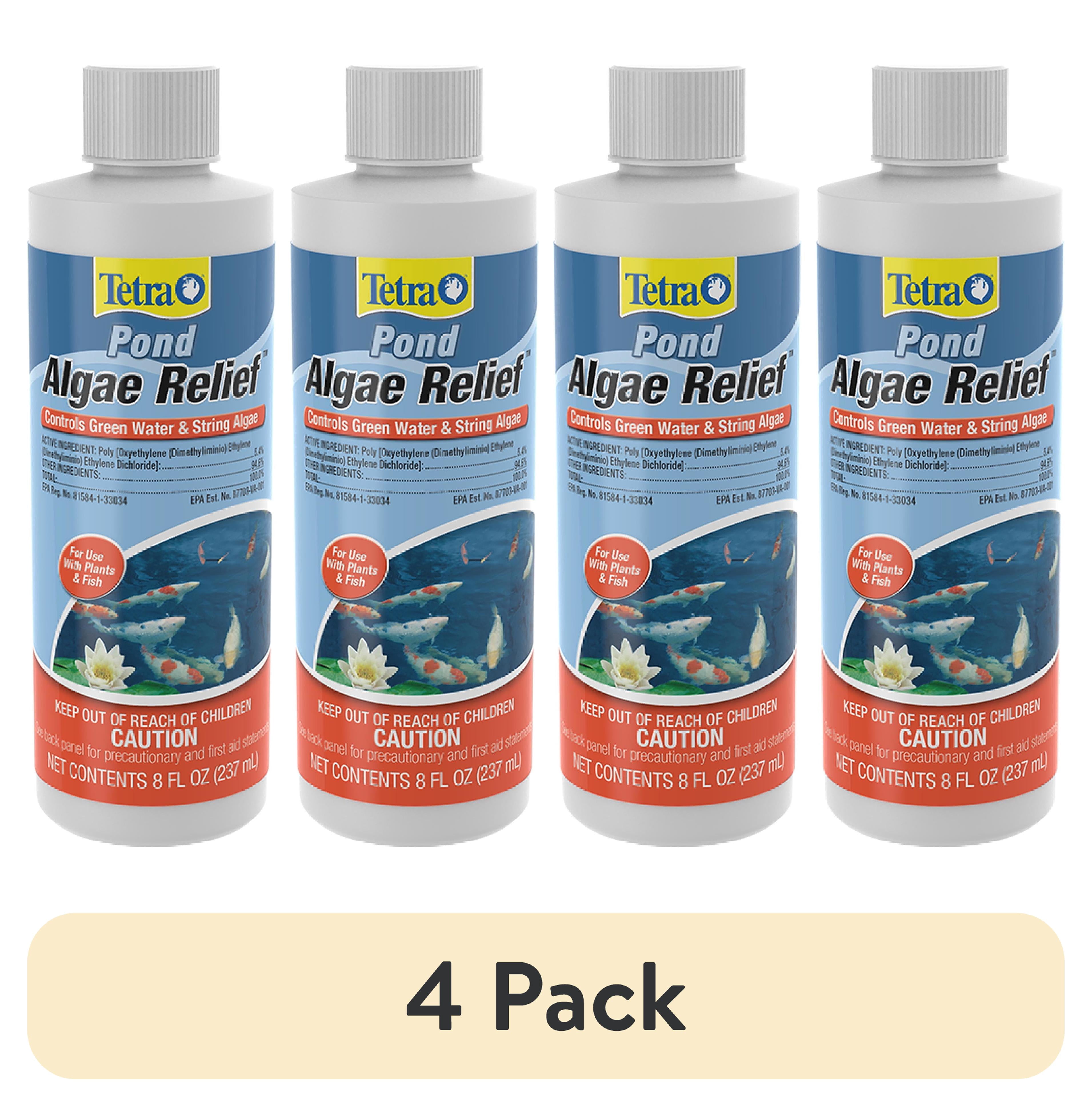 (4 pack) Tetra Pond Algae Relief Water Treatment Controls Green Water, String Algae & Blanket Weed, 8 oz