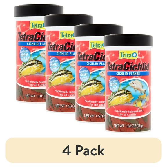 (4 pack) Tetra TetraCichlid Cichlid Fish Food Flakes, Clear Water Advanced Formula 1.58 oz.