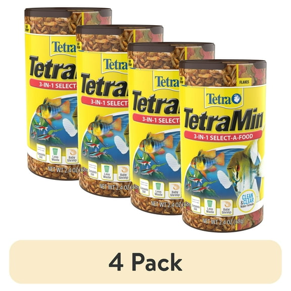 (4 pack) Tetra TetraMin 3 in 1 Select a Food Fish Food, 2.40 oz