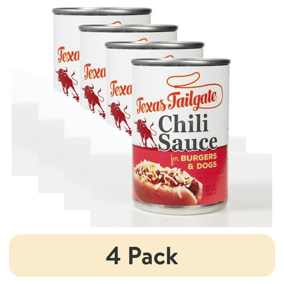 (4 pack) Texas Tailgate Chili Sauce for Burgers & Dogs, 10 oz Can – Ready in 2–3 Minutes Chili Dog Topping