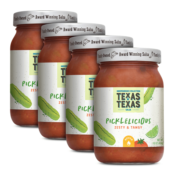 (4 pack) Texas Texas Picklelicious Salsa, Medium, 16 oz Glass Jar