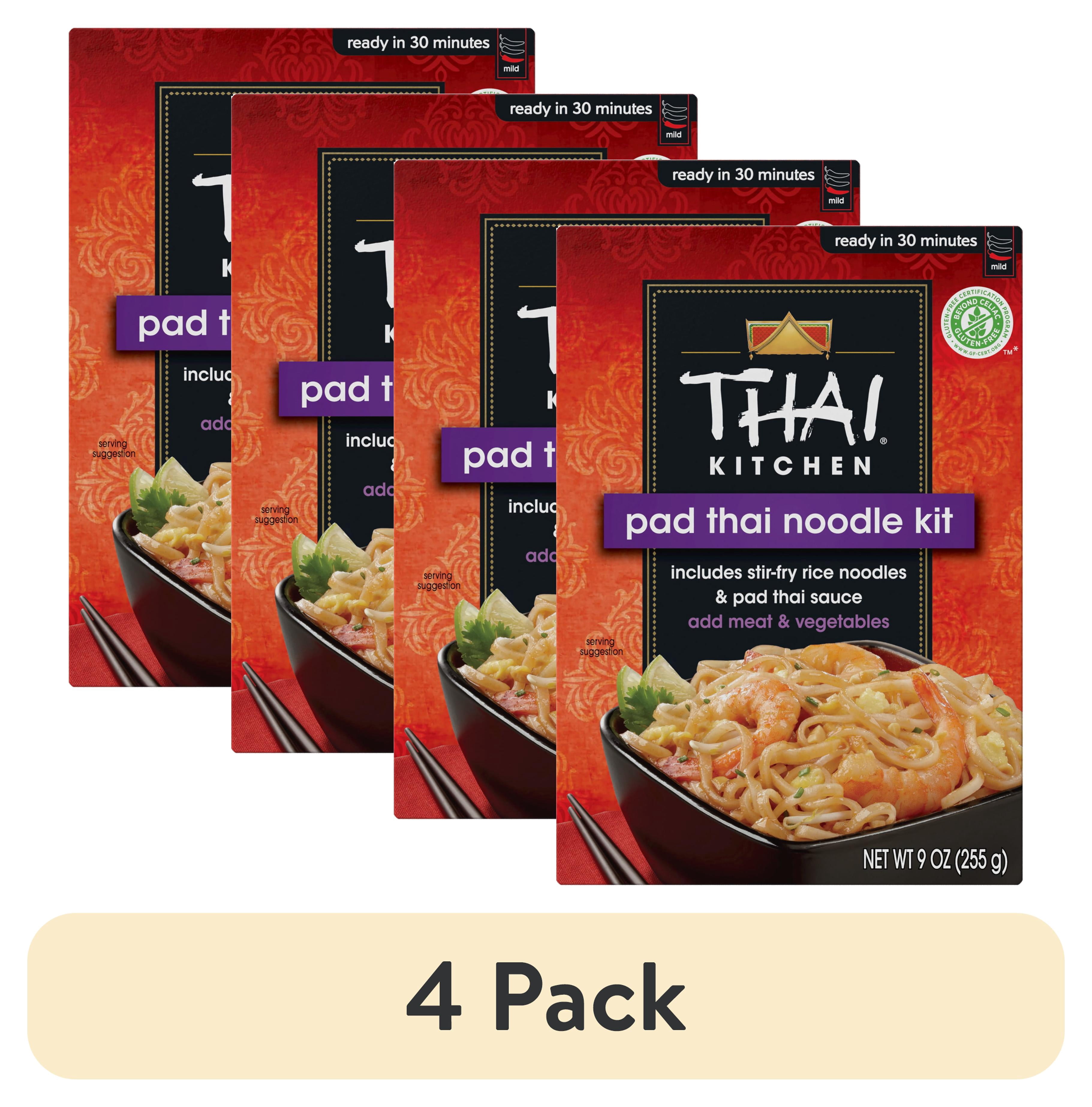 (4 pack) Thai Kitchen Gluten Free Gluten Free Pad Thai Noodle Kit, 9.0 oz Box