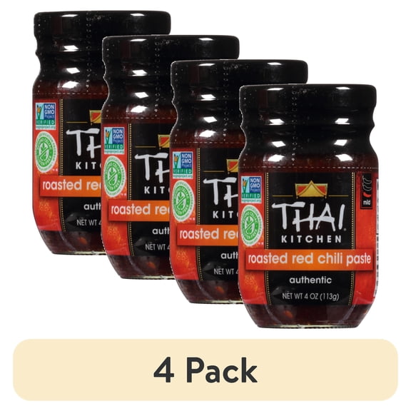 (4 pack) Thai Kitchen Gluten Free Gluten Free Roasted Red Chili Paste, 4.0 oz Jar