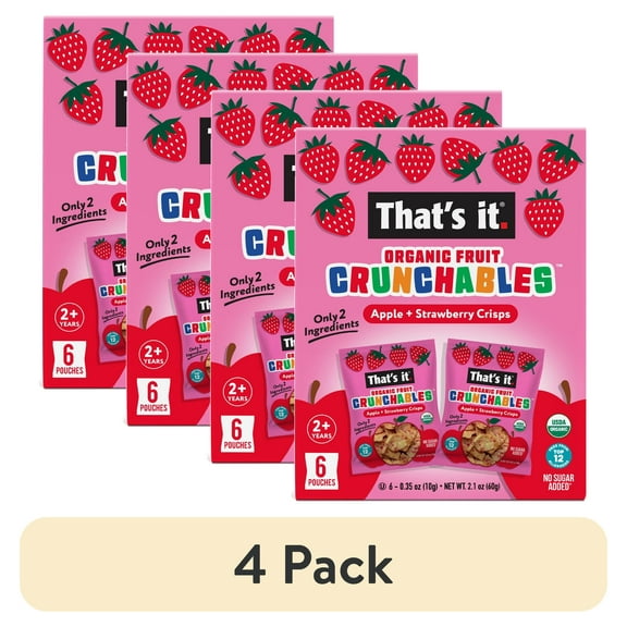 (4 pack) That's It. Crispy, Gluten-Free, Organic Apple + Strawberry Crunchables, 6 Count, Cardboard Box