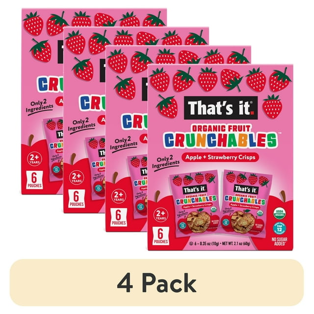 (4 pack) That's It. Crispy, Gluten-Free, Organic Apple + Strawberry Crunchables, 6 Count, Cardboard Box