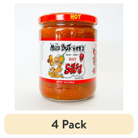 (4 pack) The Mad Butcher's Private Blend Hot Salsa, Gluten Free, Shelf-Stable, 16 oz Jar