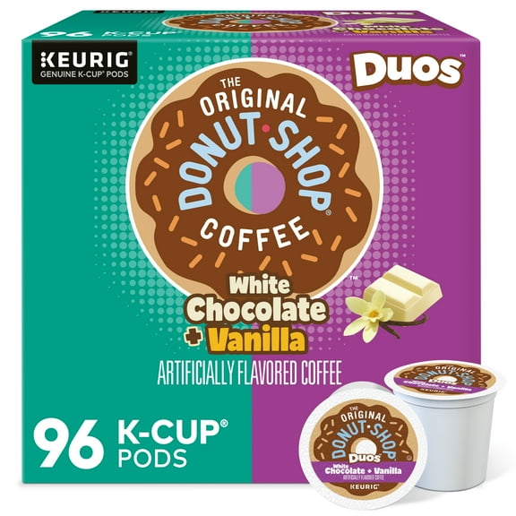 (4 pack) The Original Donut Shop, Duos White Chocolate + Vanilla Medium Roast K-Cup Coffee Pods, 24 Count