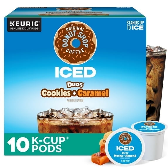 (4 pack) The Original Donut Shop, ICED Duos Cookies + Caramel K-Cup Coffee Pods, 10 Count