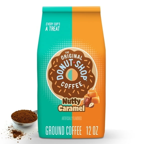 (4 pack) The Original Donut Shop, Nutty Caramel Medium Roast Ground Coffee, Bagged 12 oz