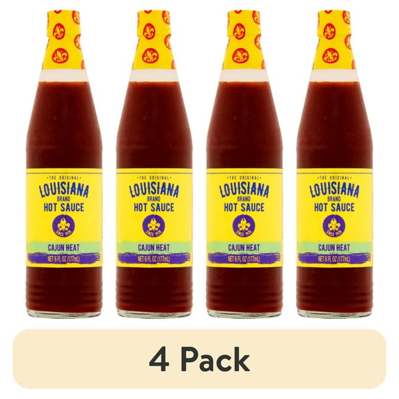 (4 pack) The Original Louisiana Brand Hot Sauce, Cajun Heat, Shelf-Stable, 6 fl oz Bottle