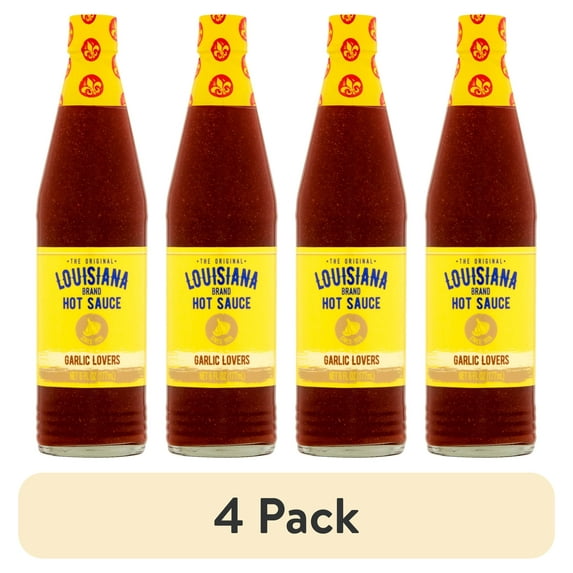(4 pack) The Original Louisiana Brand Hot Sauce, Garlic Lovers, Shelf-Stable, 6 fl oz Bottle
