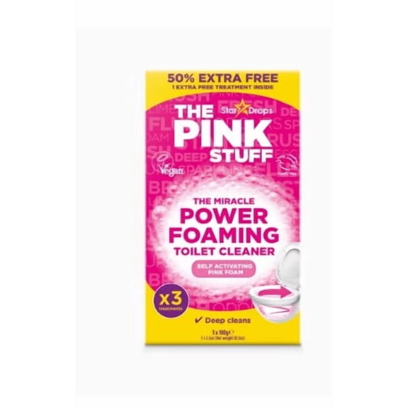 (4 pack) The Pink Stuff Miracle Power Foaming Toilet Cleaner, Self-Activating Formula, Stain Remover, 3 Treatments, 10.5 oz