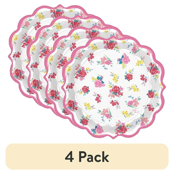 (4 pack) The Pioneer Woman Blue Cape Paper Dessert Plates, 8in, 12ct