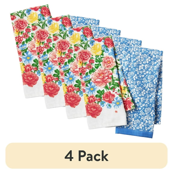 (4 pack) The Pioneer Woman Brilliant Blooms Kitchen Towel Set, Multicolor, 16"W x 28"L, 2 Piece