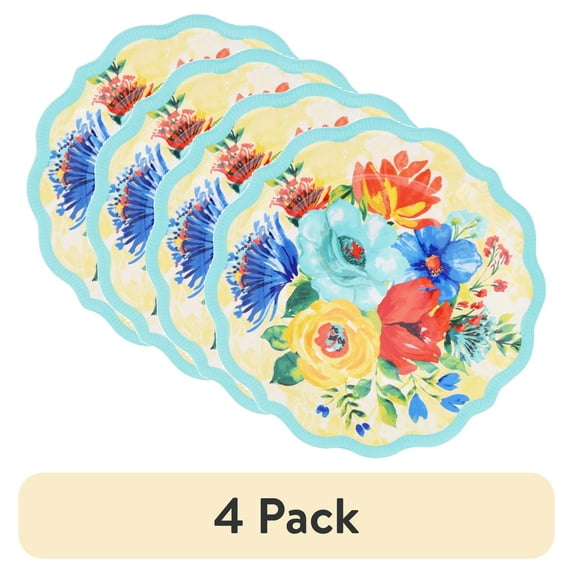 (4 pack) The Pioneer Woman Delaney Melamine Salad Plate, Teal