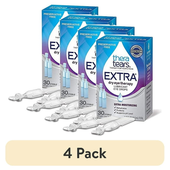 (4 pack) TheraTears Extra Dry Eye Therapy Lubricant Eye Drops Preservative Free 30ct, 30 Count