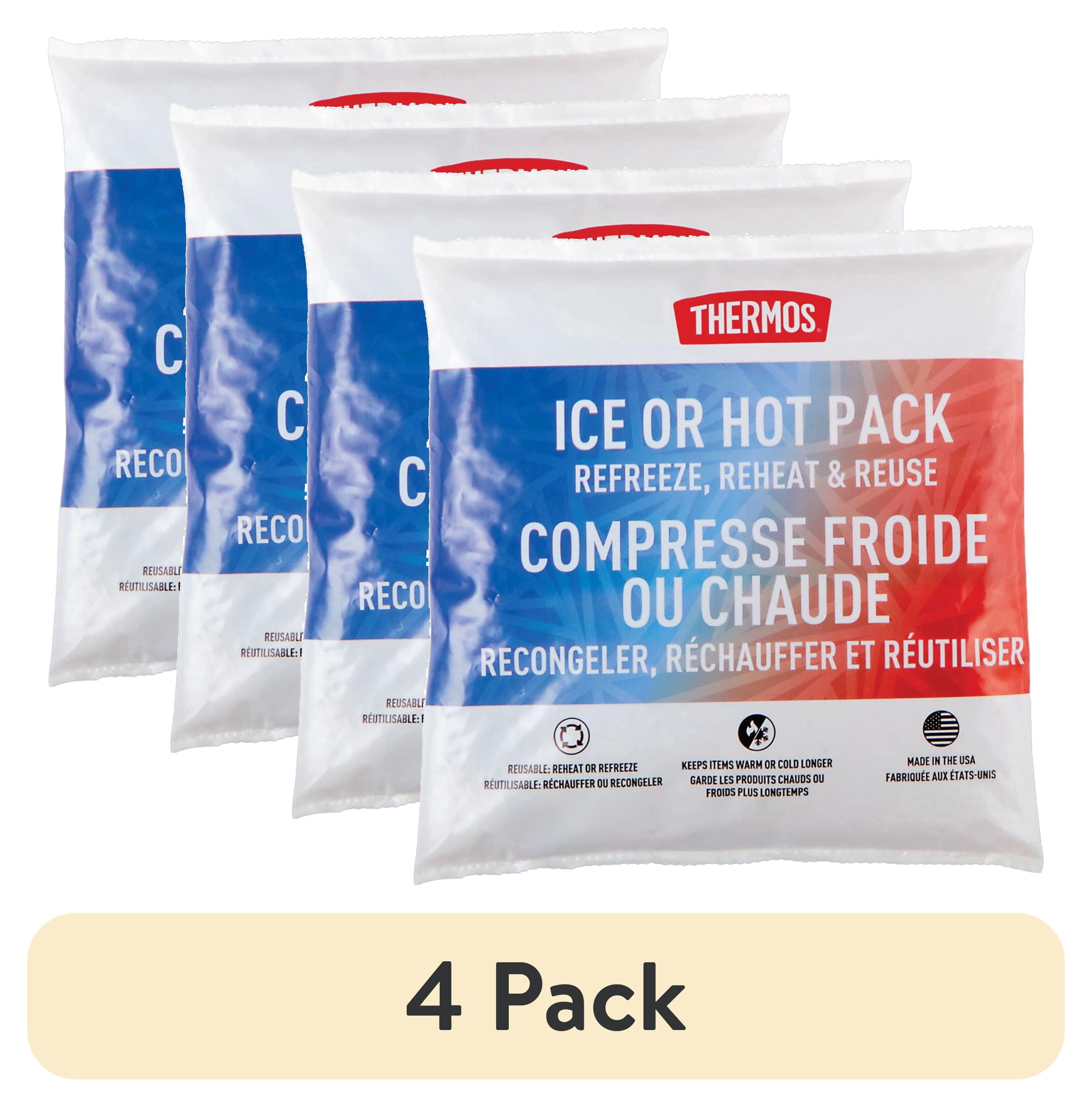 (4 pack) Thermos Reusable Small Hot and Cold Pack, Ideal for Lunches and Commutes