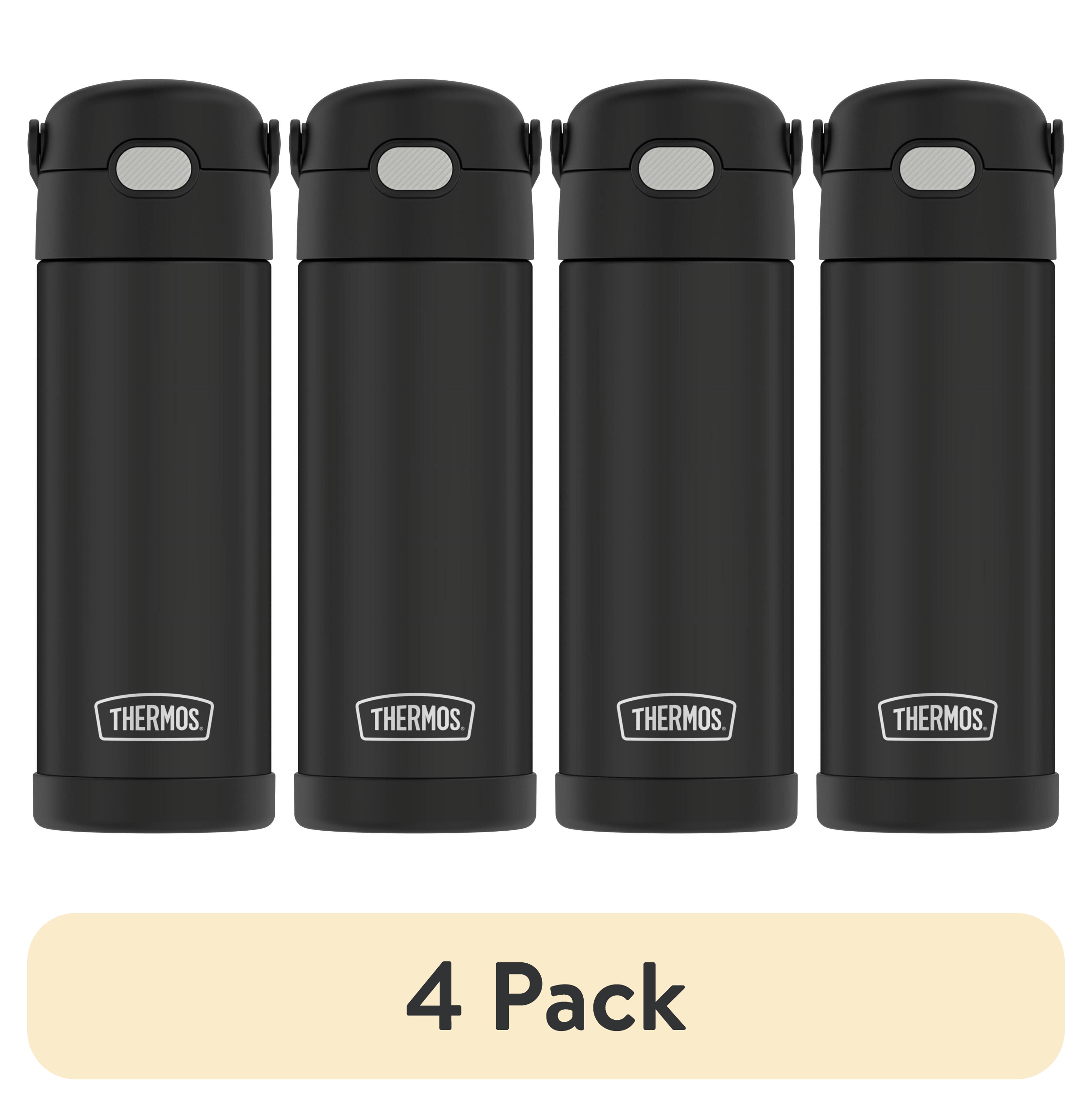 (4 pack) Thermos Stainless Steel Funtainer Water Bottle with Chug Spout 16 oz Black