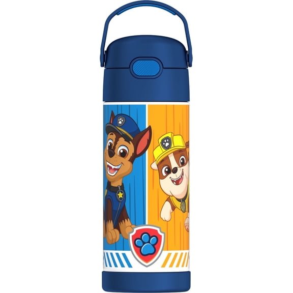 (4 pack) Thermos Kids Stainless Steel Funtainer Water Bottle with Straw, Dishwasher Safe, Leak Proof, Paw Patrol, 14 Fluid Ounces