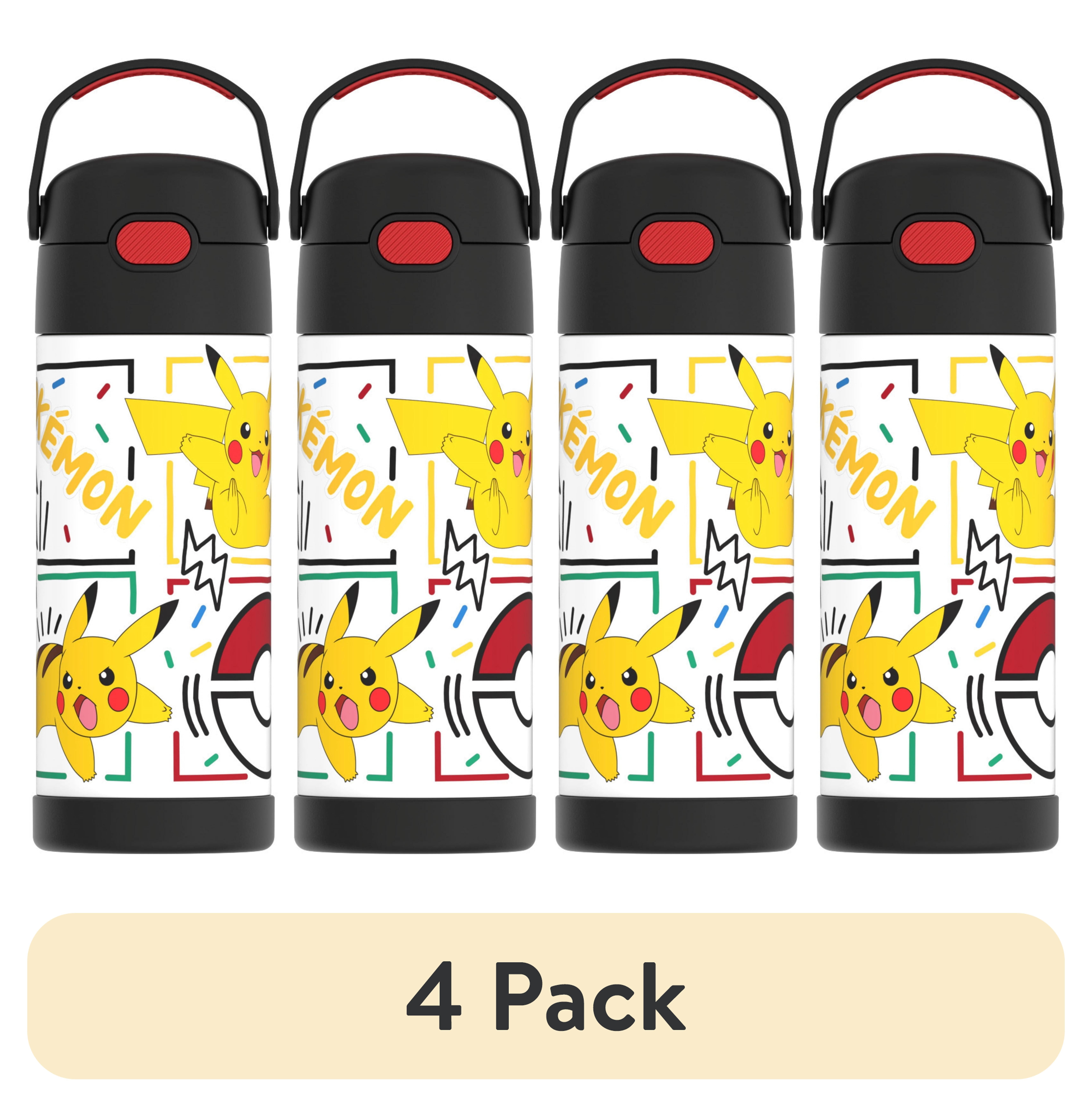 (4 pack) Thermos FUNtainer Pokemon Kids Insulated Water Bottle with Straw, 14oz Stainless Steel, Leak-Proof