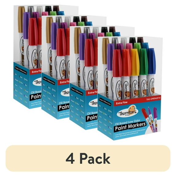 (4 pack) Thornton's Art Supply Oil-Based Paint Marker, Extra Fine Point, Assorted Colors, Set of 15